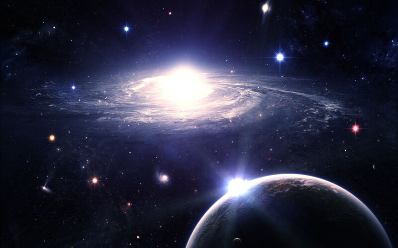 Planet and Spiral Galaxy — Black