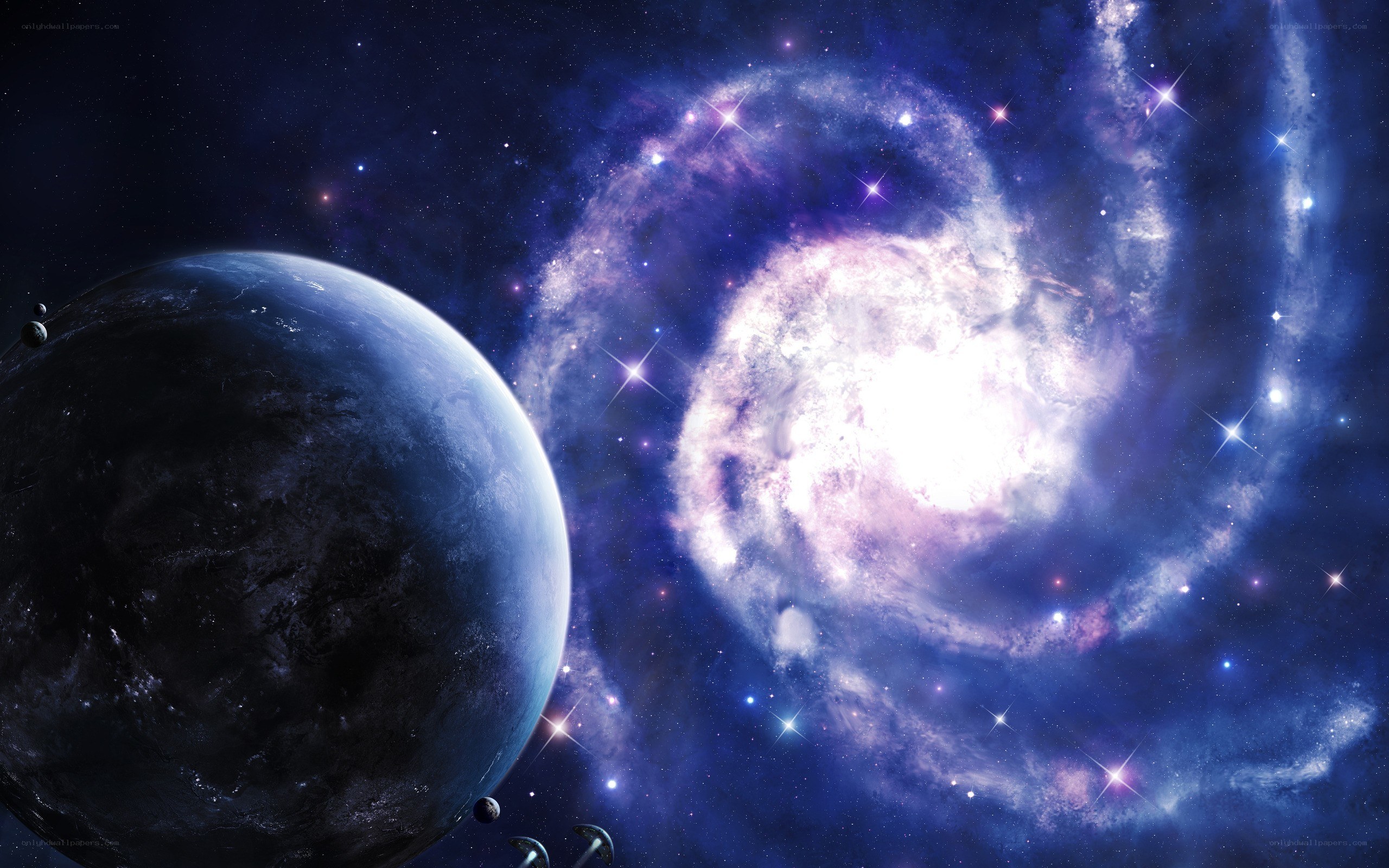 Planet and spiral galaxy