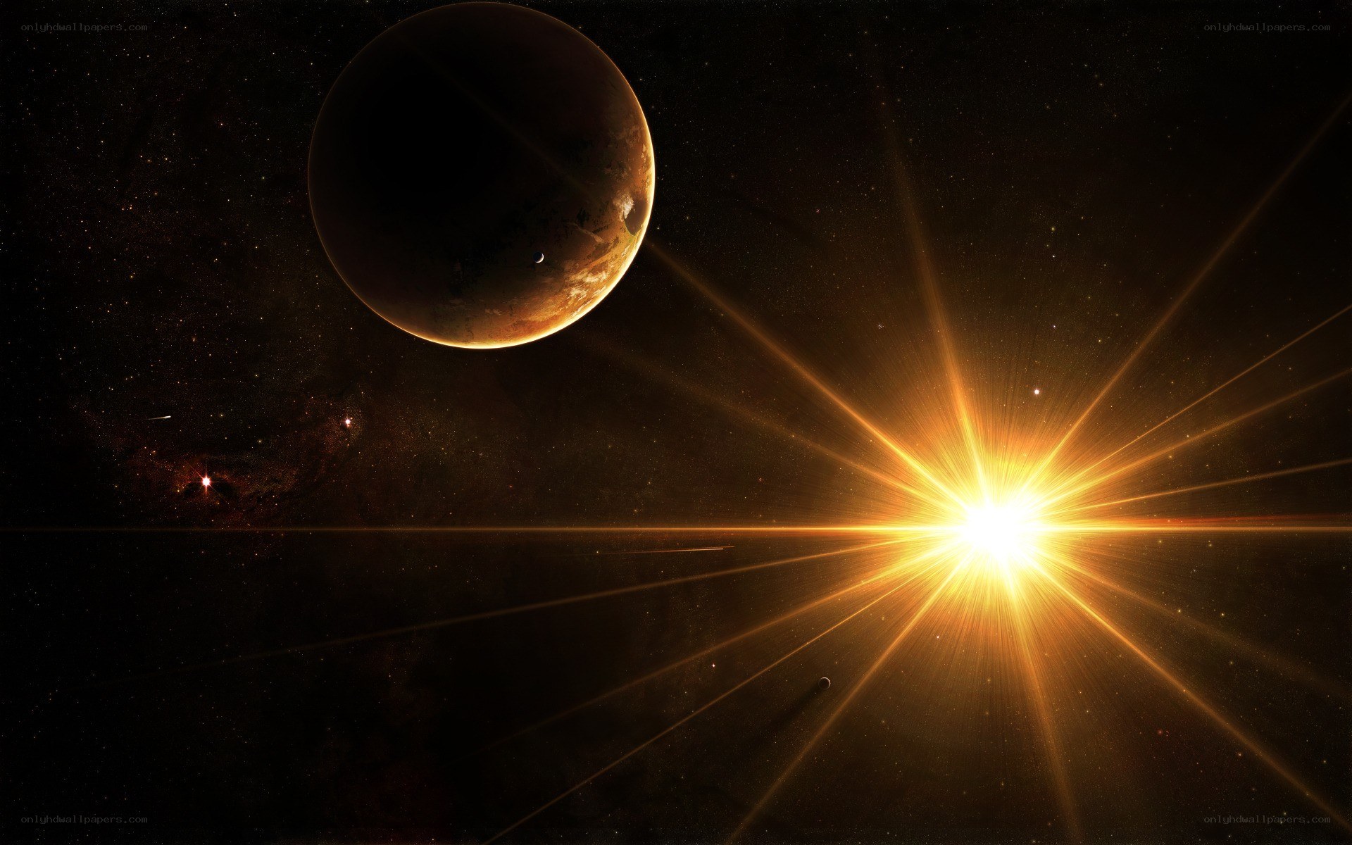 Planet and star in space