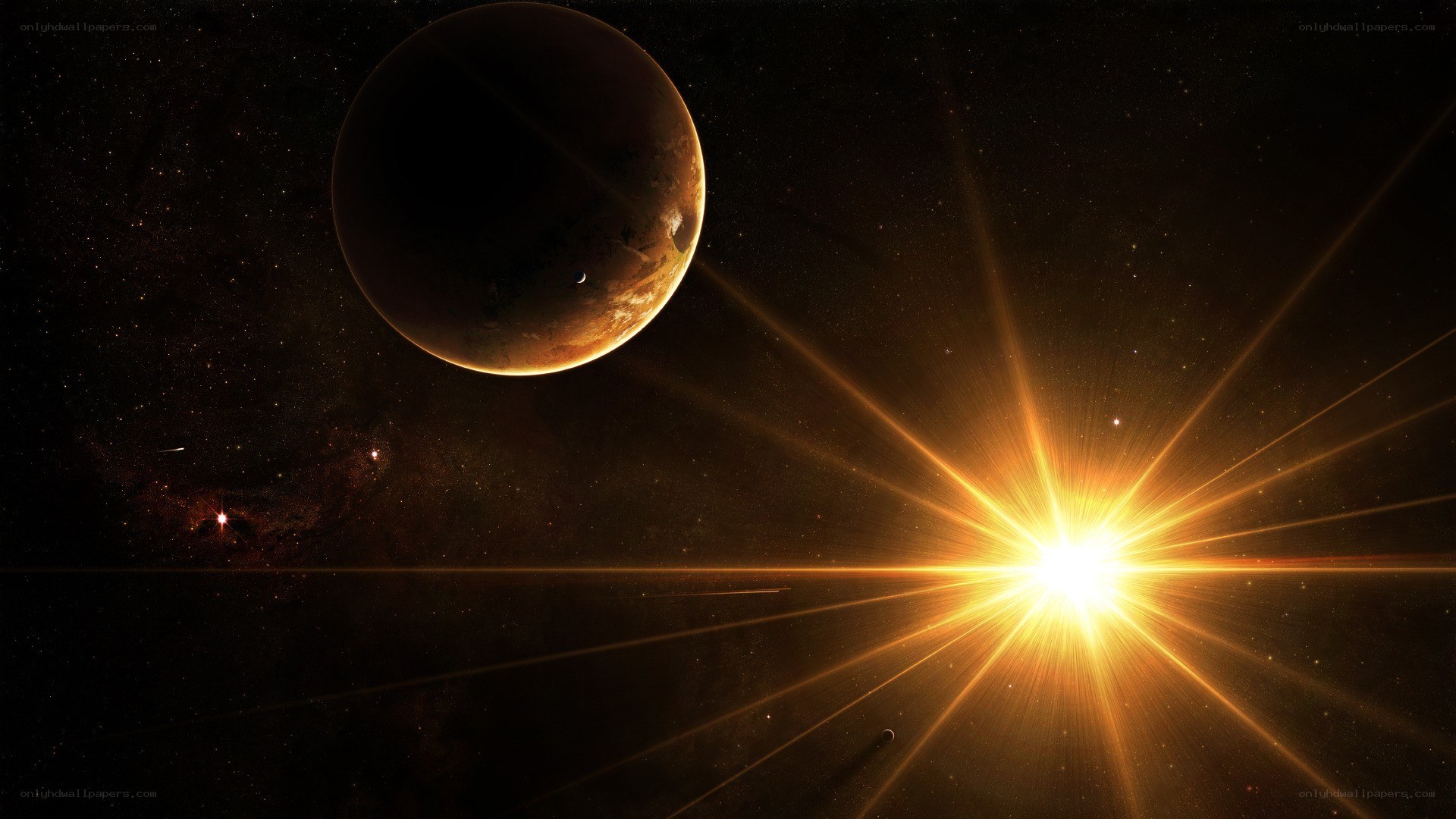 Planet and star in space