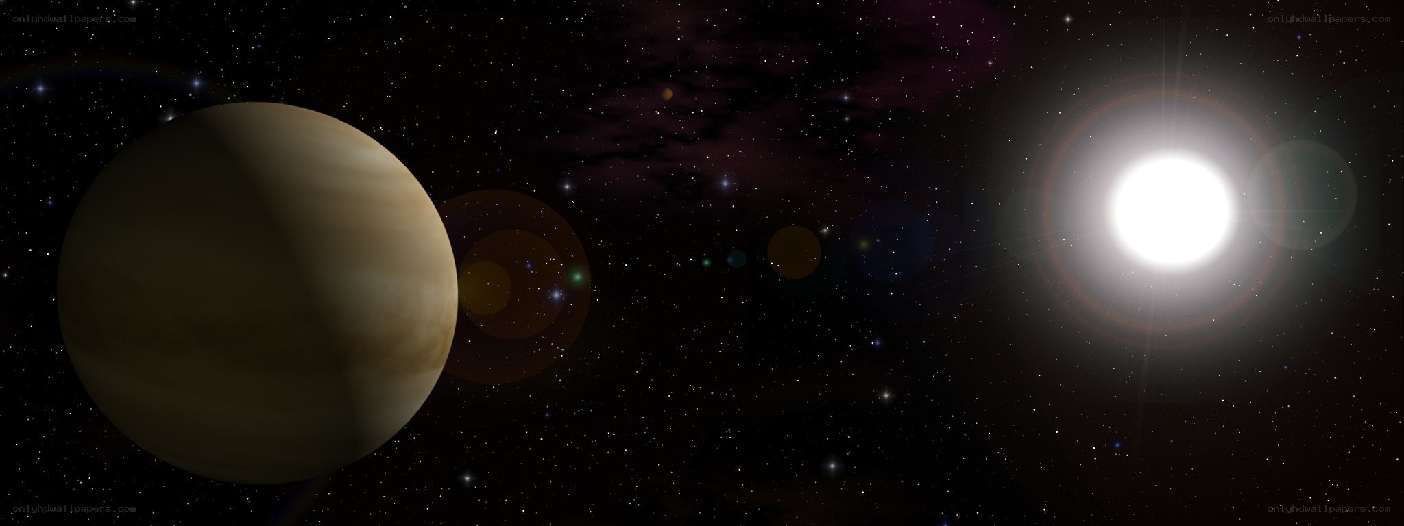 Planet and star in space