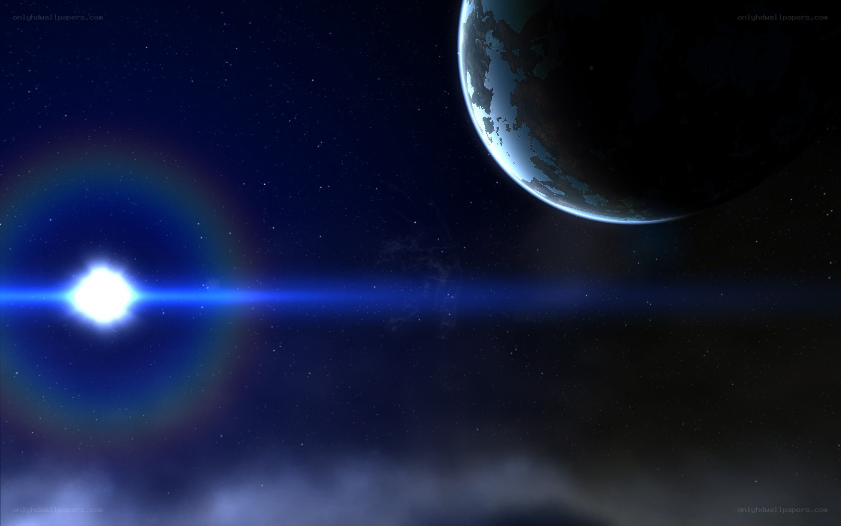 Planet and star in space