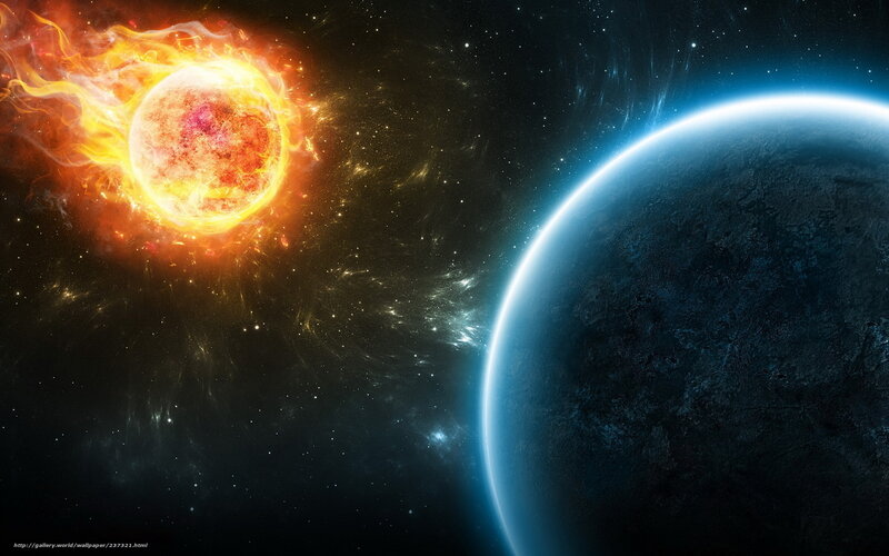 Planet and Star in Space — Blue, Dramatic