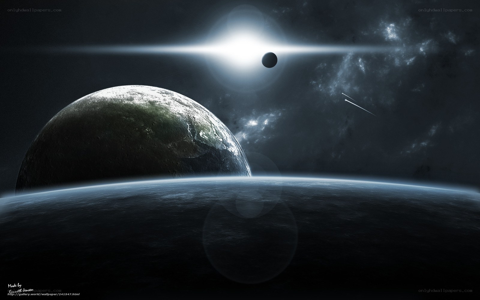 Planet and star in space