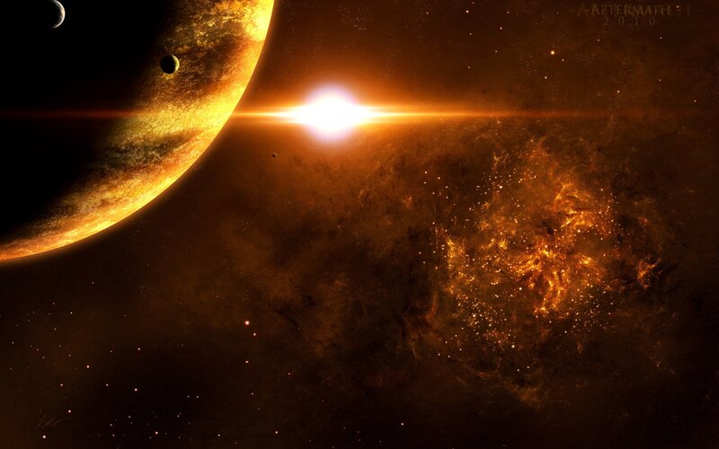 Planet and Star System — Orange, Dramatic