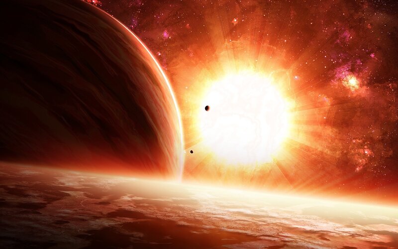 Planet and Star System — Red, Dramatic