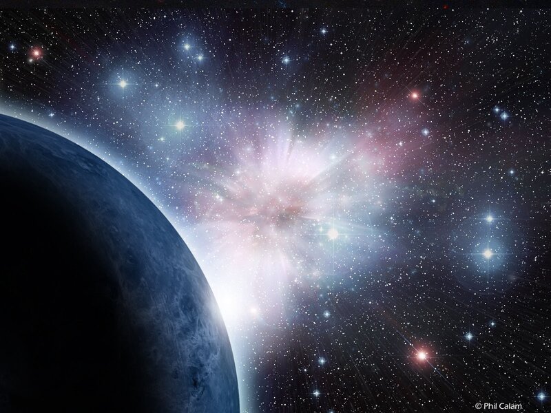 Planet and starry nebula