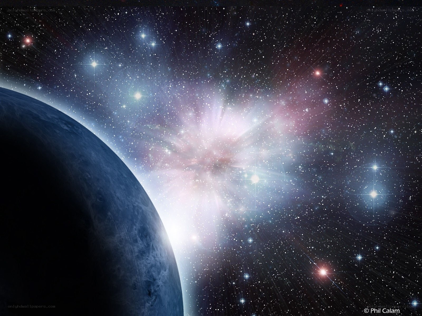 Planet and starry nebula