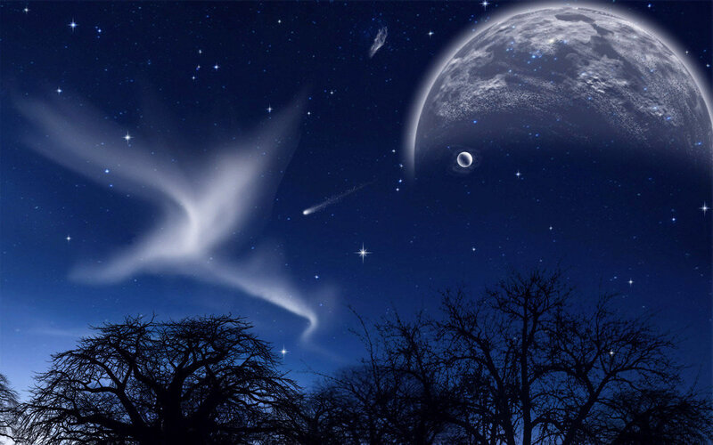 Planet and Stars in Night Sky