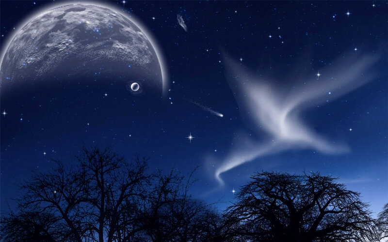 Planet and Stars in Sky