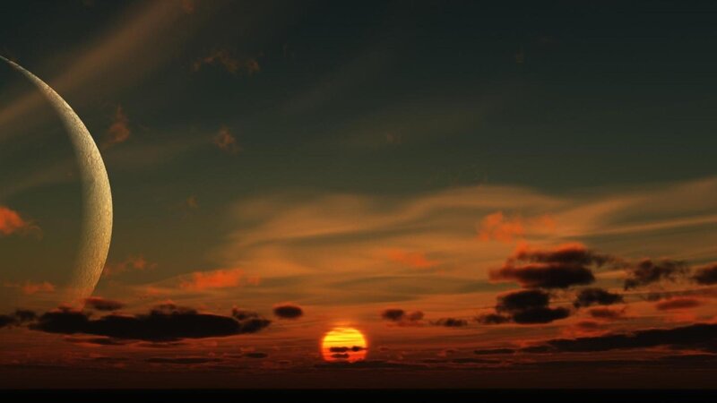 Planet and Sun in Sky