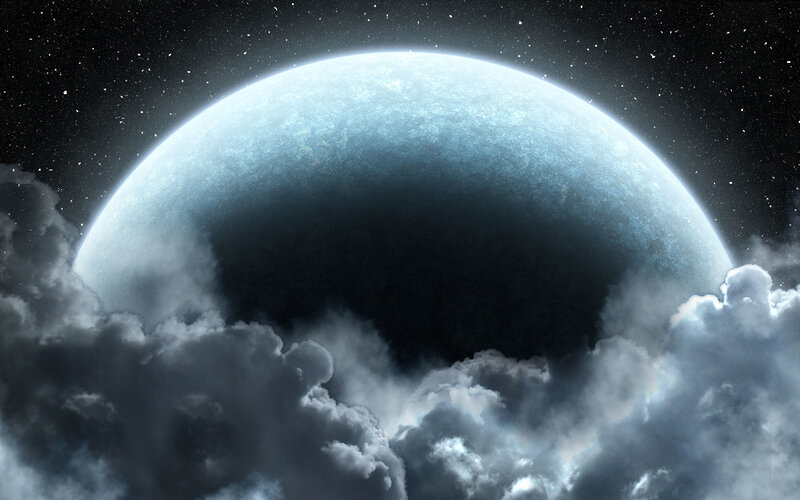 Planet Behind Clouds — Blue