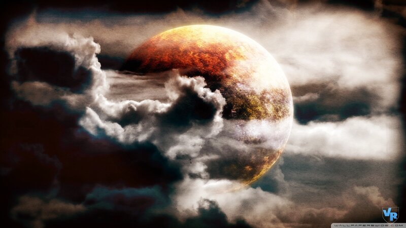 planet behind storm clouds