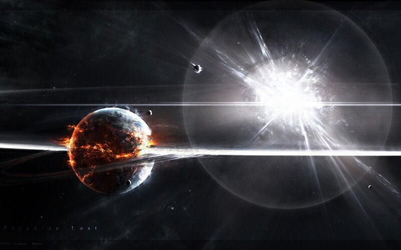 Planet Being Destroyed — Black, Dramatic, Digital Art, Explosion