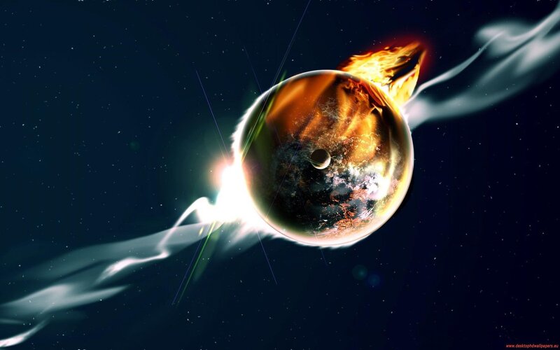 Planet Being Destroyed — Black, Dramatic, Digital Art, Fire