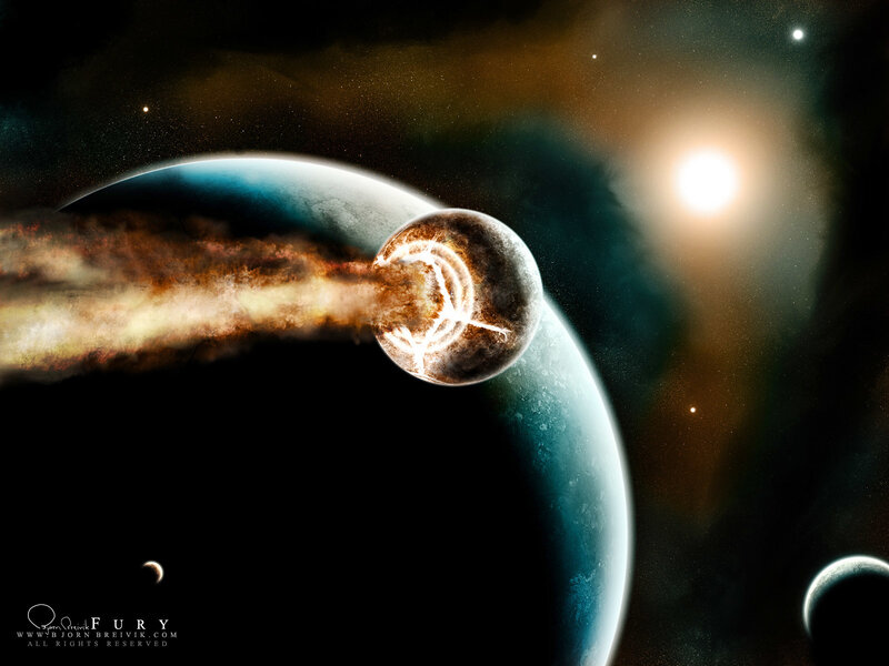 Planet Being Destroyed — Black, Dramatic, Night, Digital Art, Asteroid