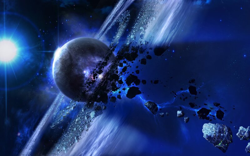 Planet Being Destroyed — Blue, Dramatic, Digital Art, Asteroids