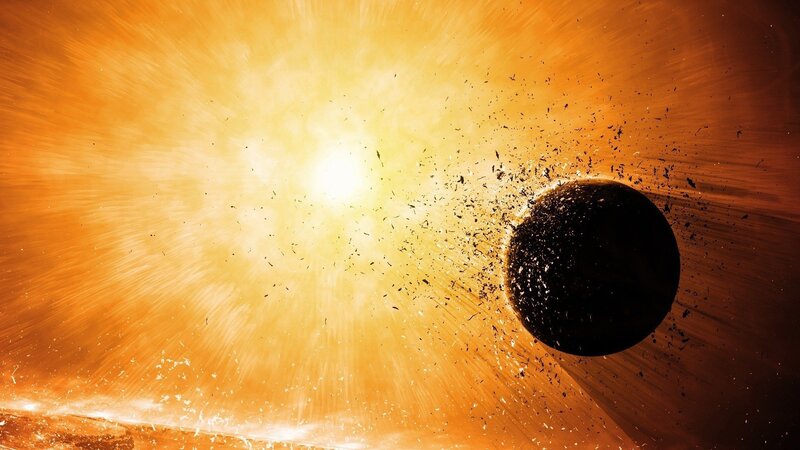 Planet Being Destroyed — Orange, Dramatic, Digital Art, Sun, Debris
