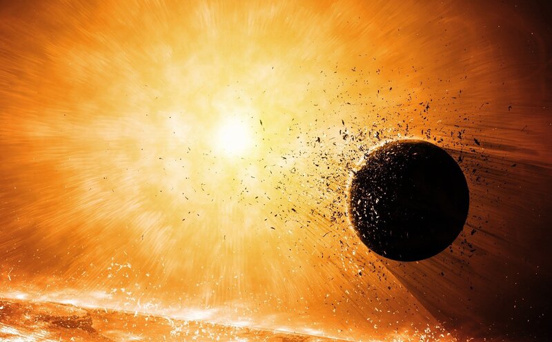 Planet Being Destroyed — Orange, Dramatic, Digital Art, Sun
