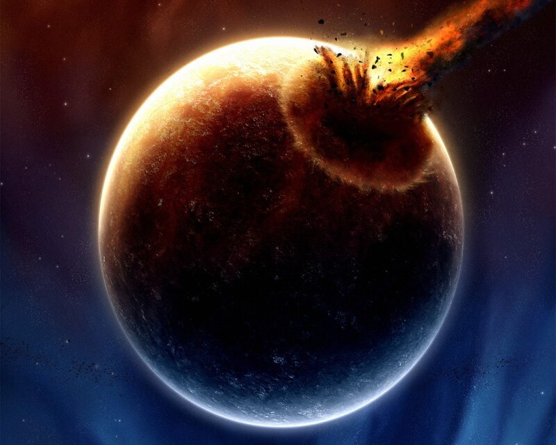 Planet Being Struck by Asteroid — Blue, Dramatic