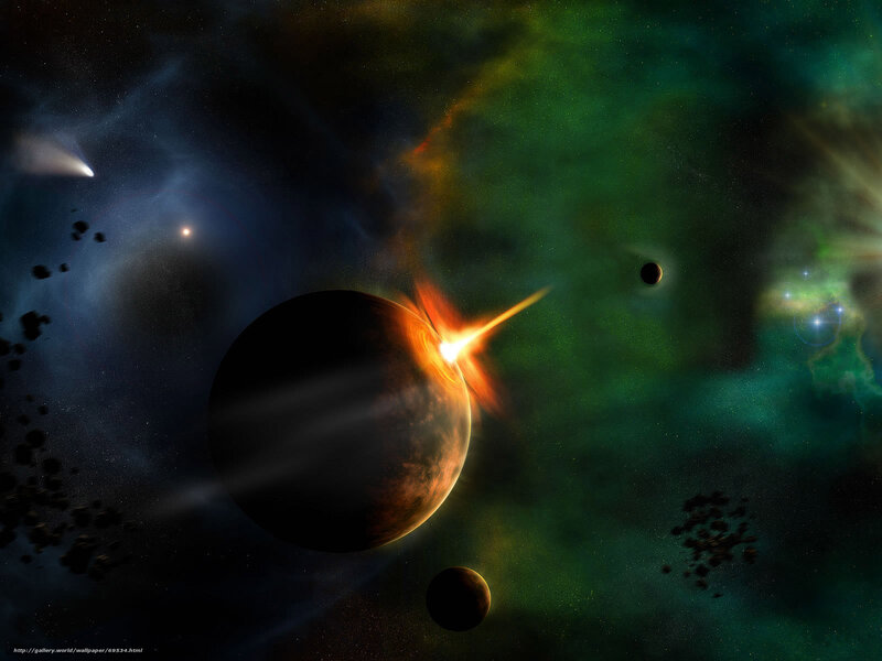 Planet Being Struck by Asteroid — Green, Dramatic