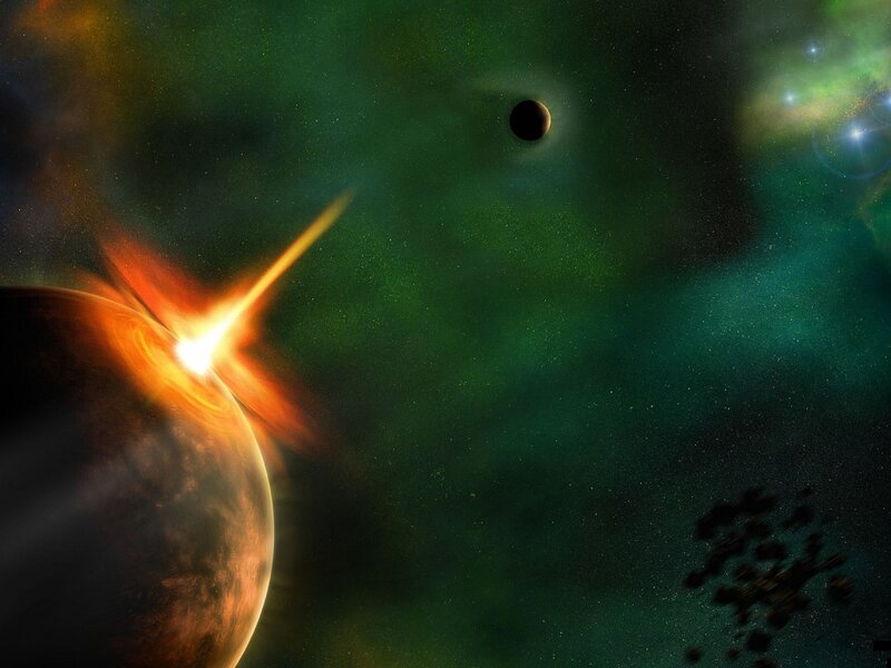 Planet Being Struck by Asteroid — Green