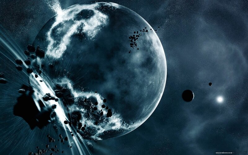 Planet Being Struck by Asteroids — Blue
