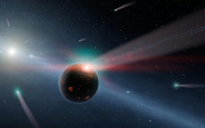 Planet Being Struck by Comets