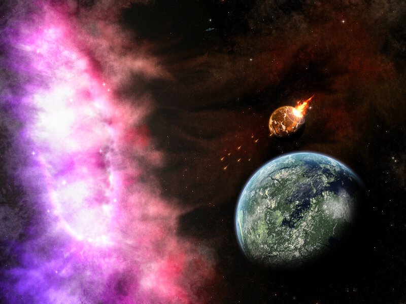 Planet Being Struck by Meteor — Purple