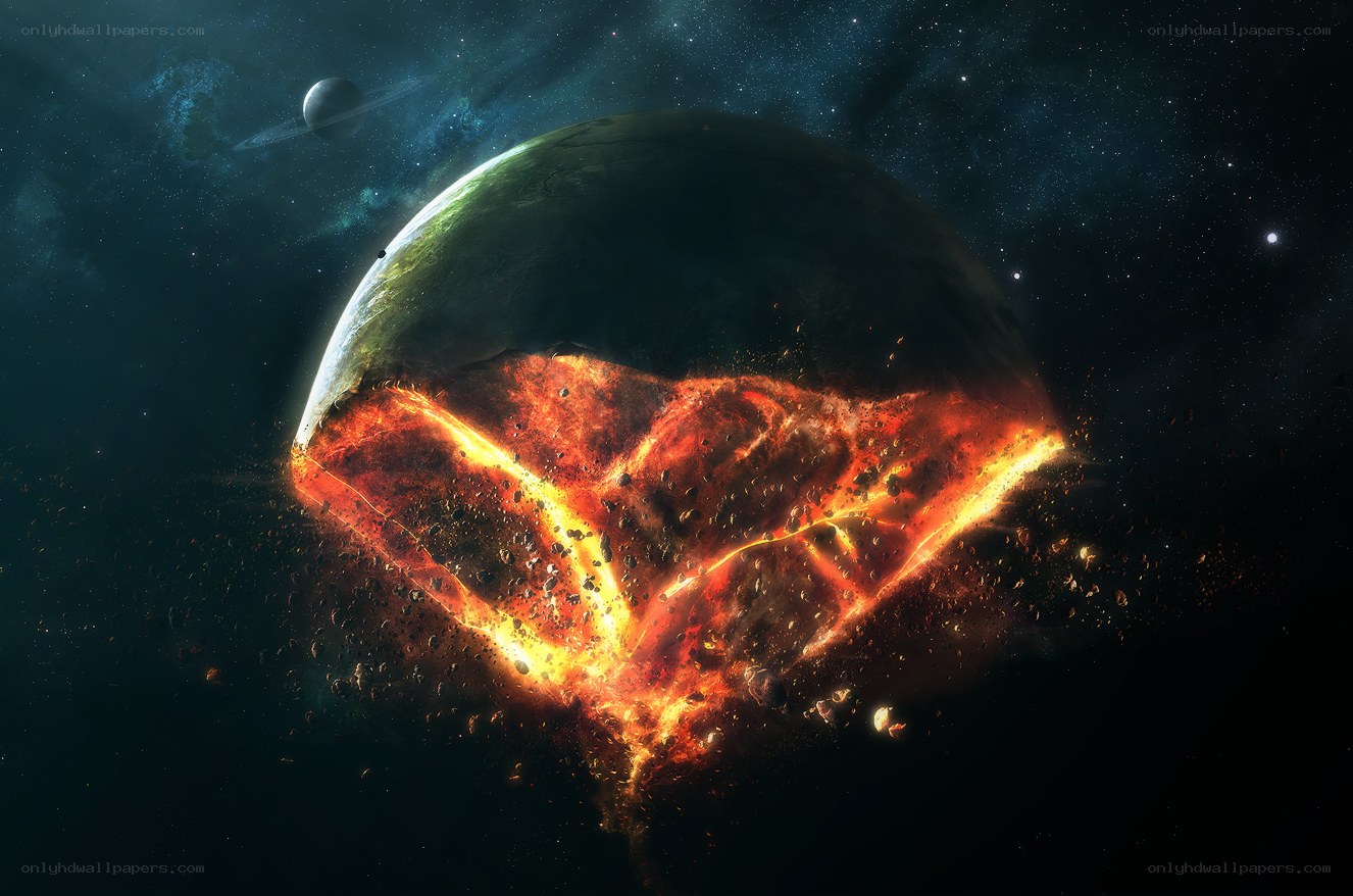 Planet breaking apart in space