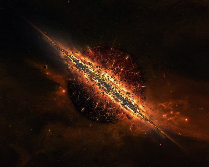 Planet Collision — Black, Dramatic, Digital Art