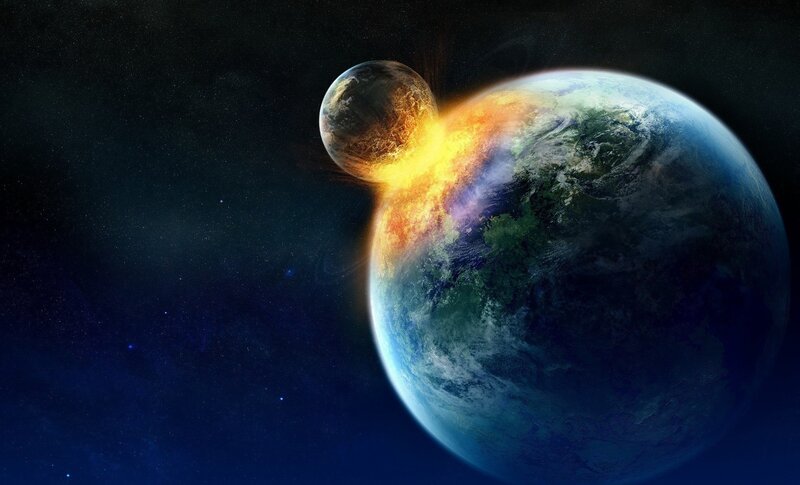 Planet collision in space