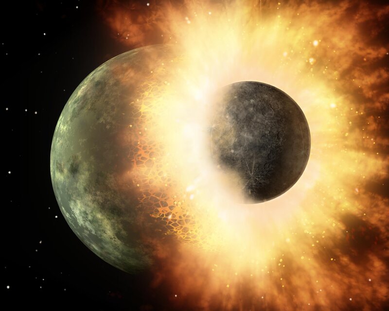 Planet collision in space