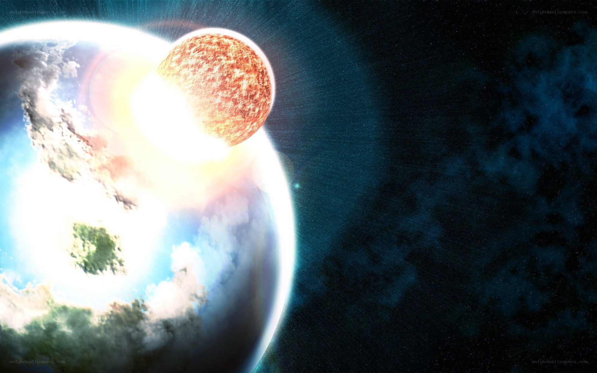 Planet collision in space