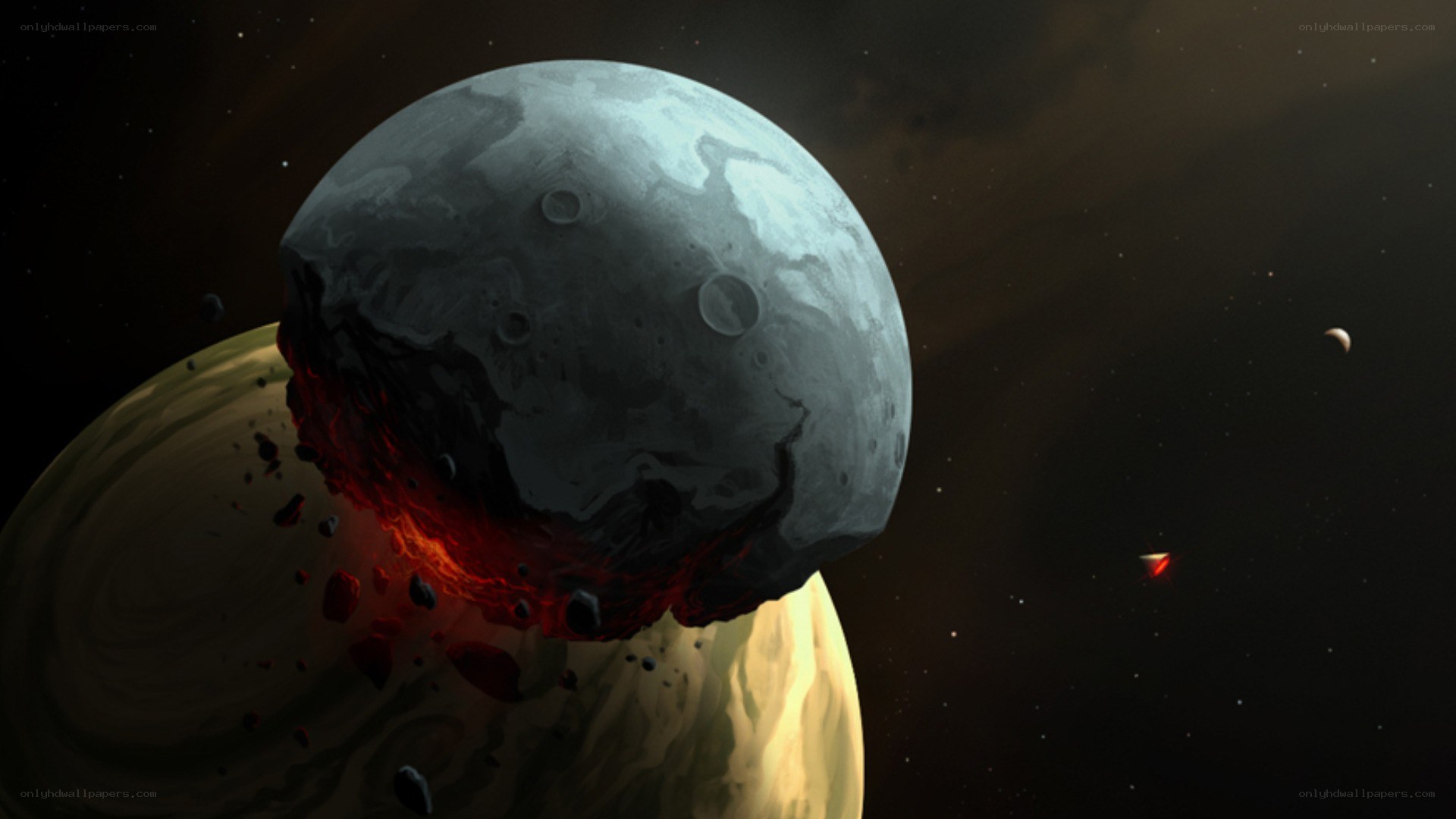 Planet collision in space