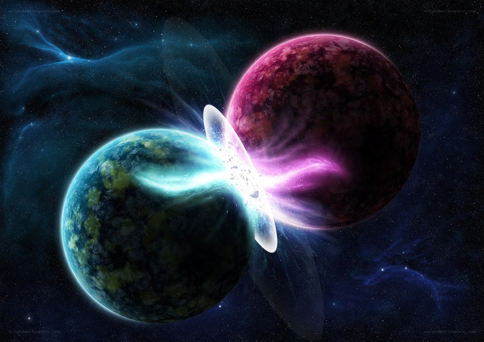 Planet collision in space