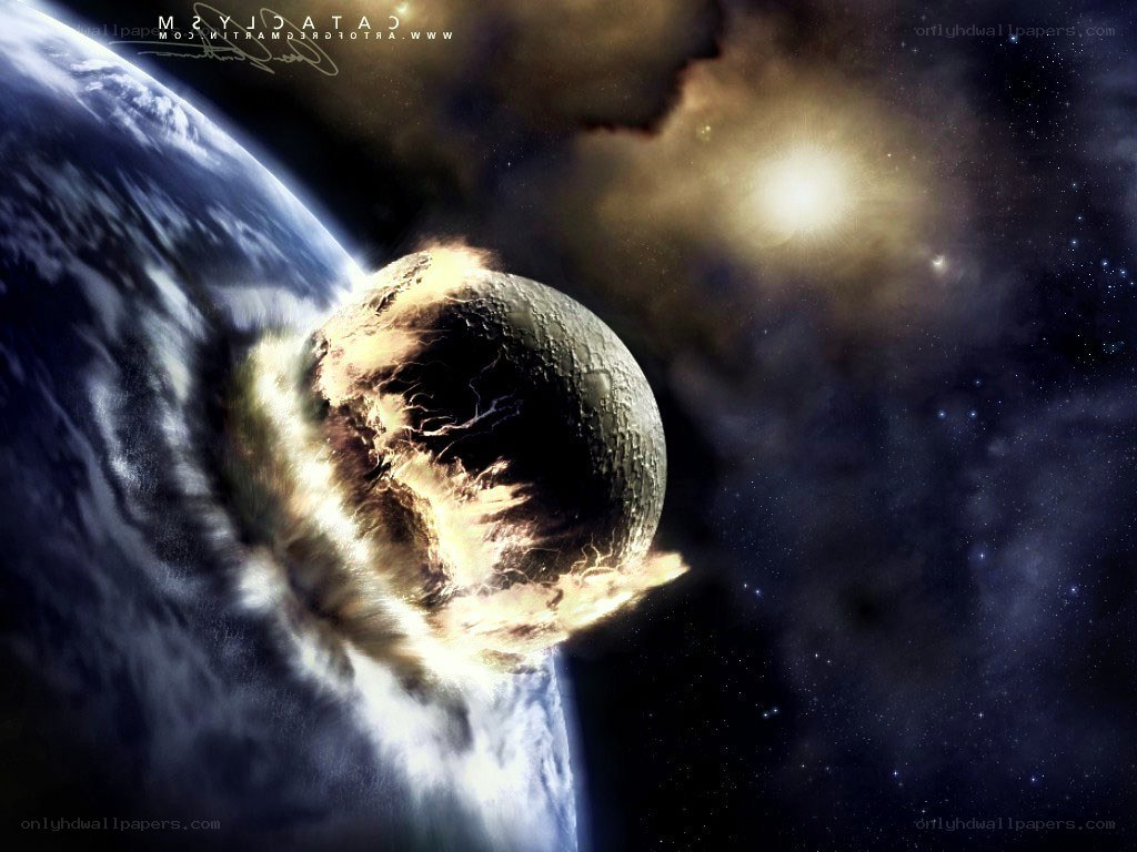 Planet collision in space