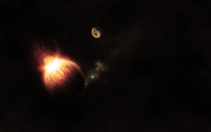 Planet Collision in Space — Black, Dramatic