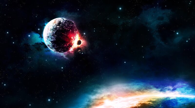 Planet Collision in Space — Black