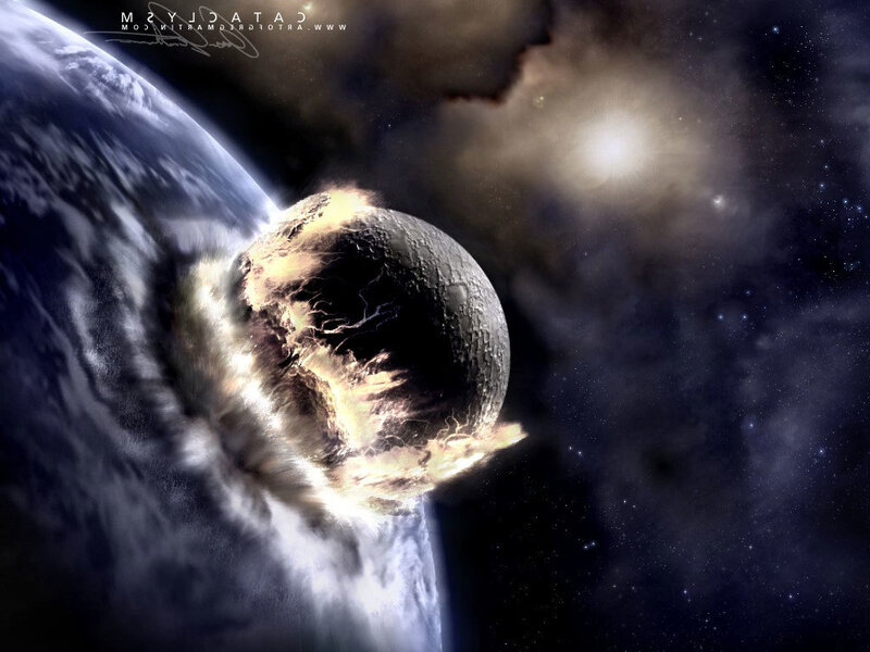 Planet Collision in Space — Blue, Dramatic, Digital Art