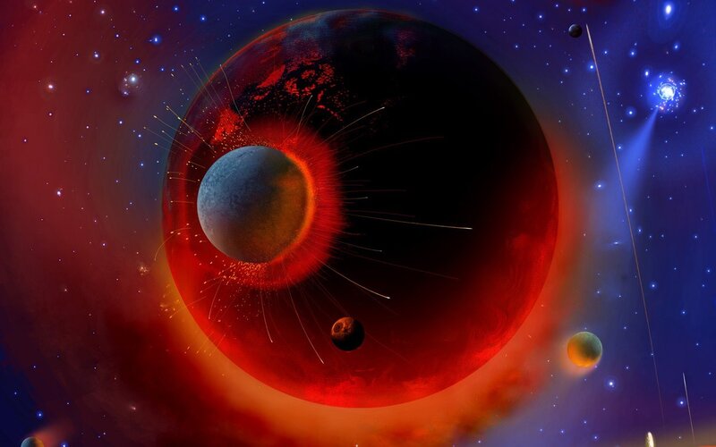Planet Collision in Space — Red