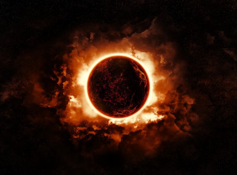 Planet During Eclipse — Black, Dramatic, Night, Digital Art, Clouds