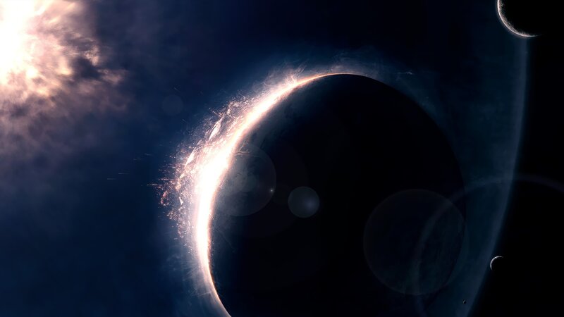 Planet During Solar Eclipse — Black, Dramatic, Digital Art, Sun