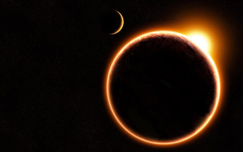 Planet During Solar Eclipse — Black, Dramatic