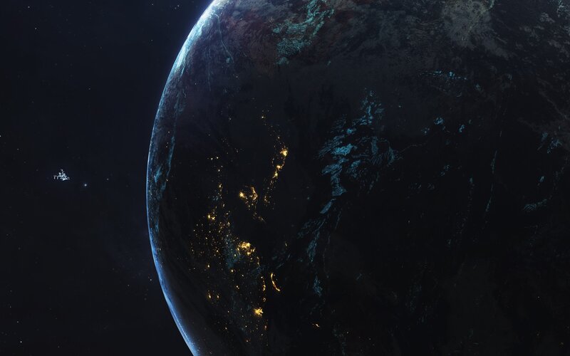 Planet Earth from Space — Black, Dramatic, Night, 3d Render