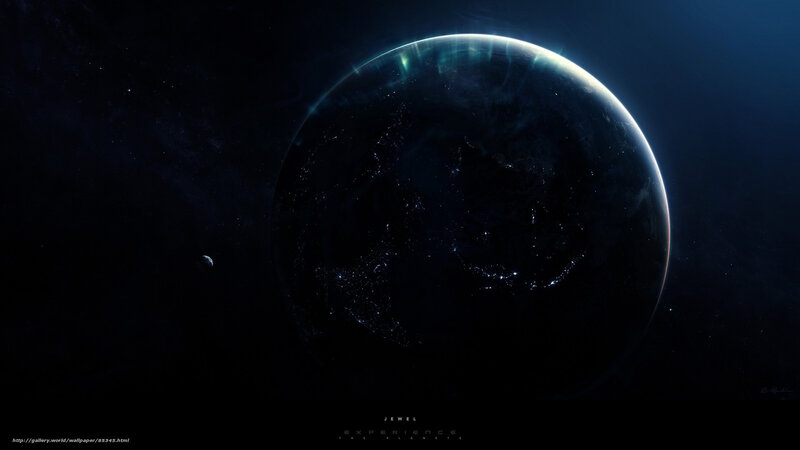 Planet Earth from Space — Black, Dramatic, Night, Digital Art, Moon