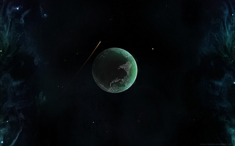 Planet Earth from Space — Black, Dramatic, Night, Digital Art, Star