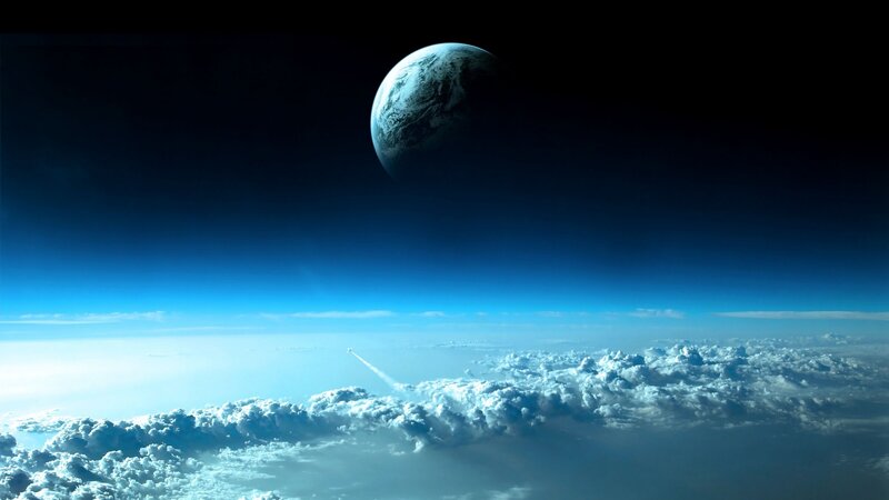 Planet Earth from Space — Blue, Dramatic, Digital Art, Clouds, Rocket
