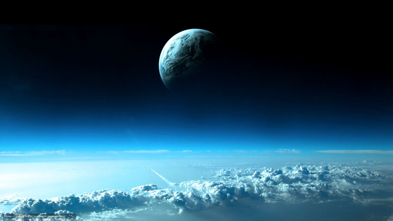 Planet Earth from Space — Blue, Dramatic, Digital Art, Clouds, Spacecraft