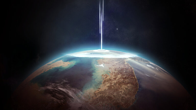 Planet Earth from Space — Blue, Dramatic, Digital Art, Light Beam